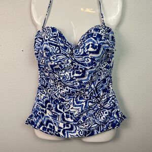 NWOT Lauren Ralph Lauren Blue and White Tankini Top Size 16